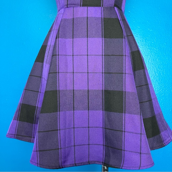 Collectif Rare Purple Plaid Rochelle Check Skater Pinafore Dress w/ Pockets UK 6 - Picture 4 of 14
